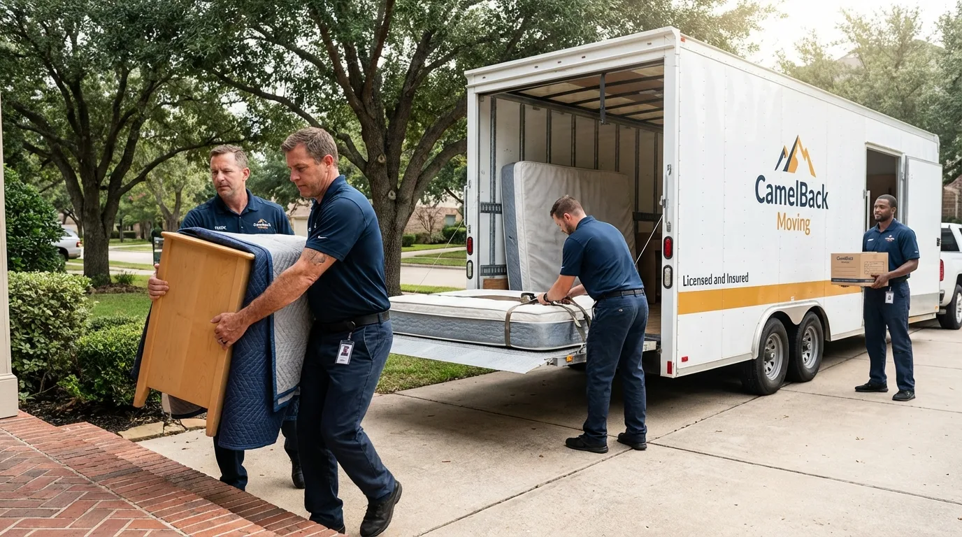 Crew loading residential truck for cross-state move from Mechanic Falls, ME